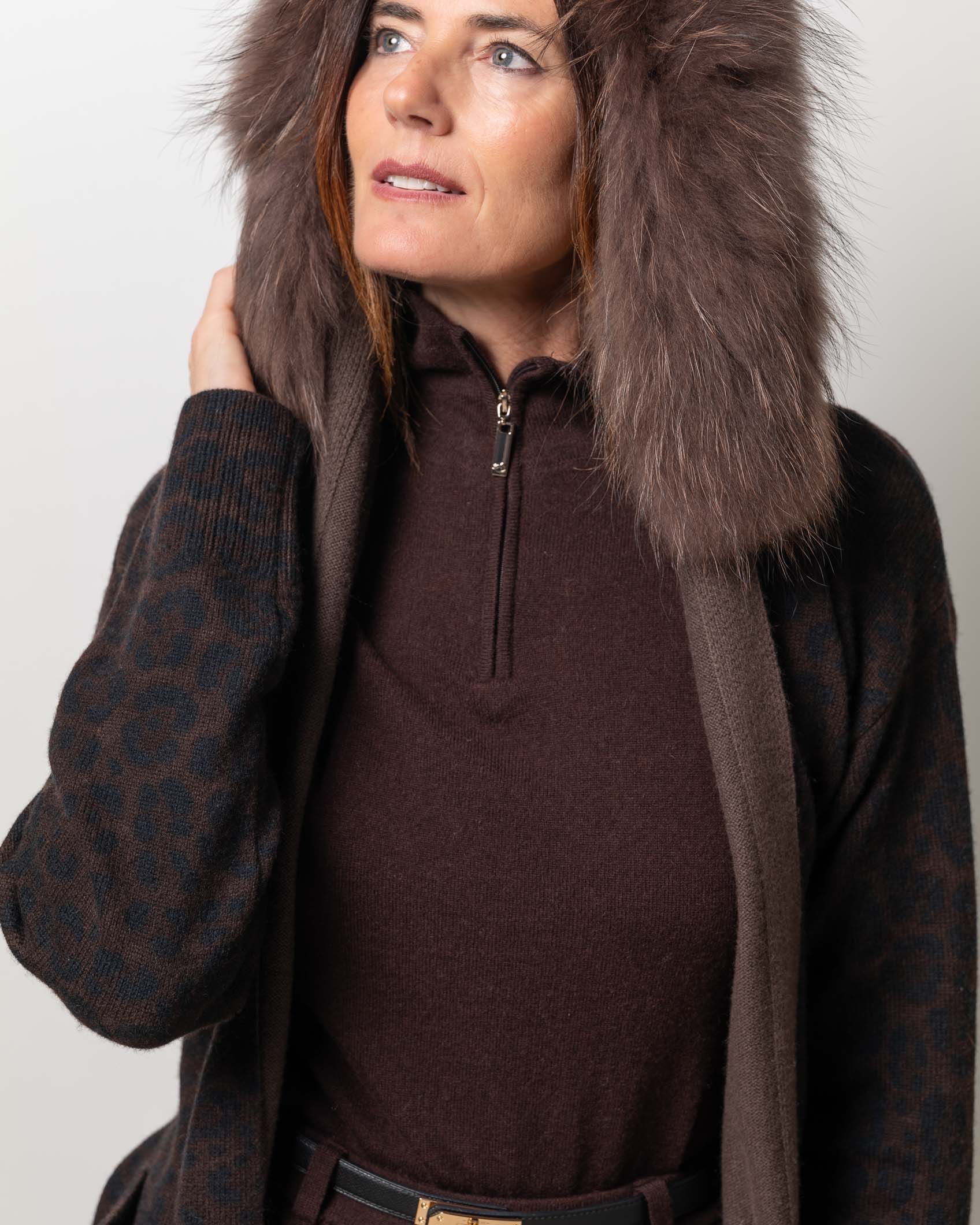 MIDI CARDIGAN CASHMERE PRINT NAVY MOCCA 5