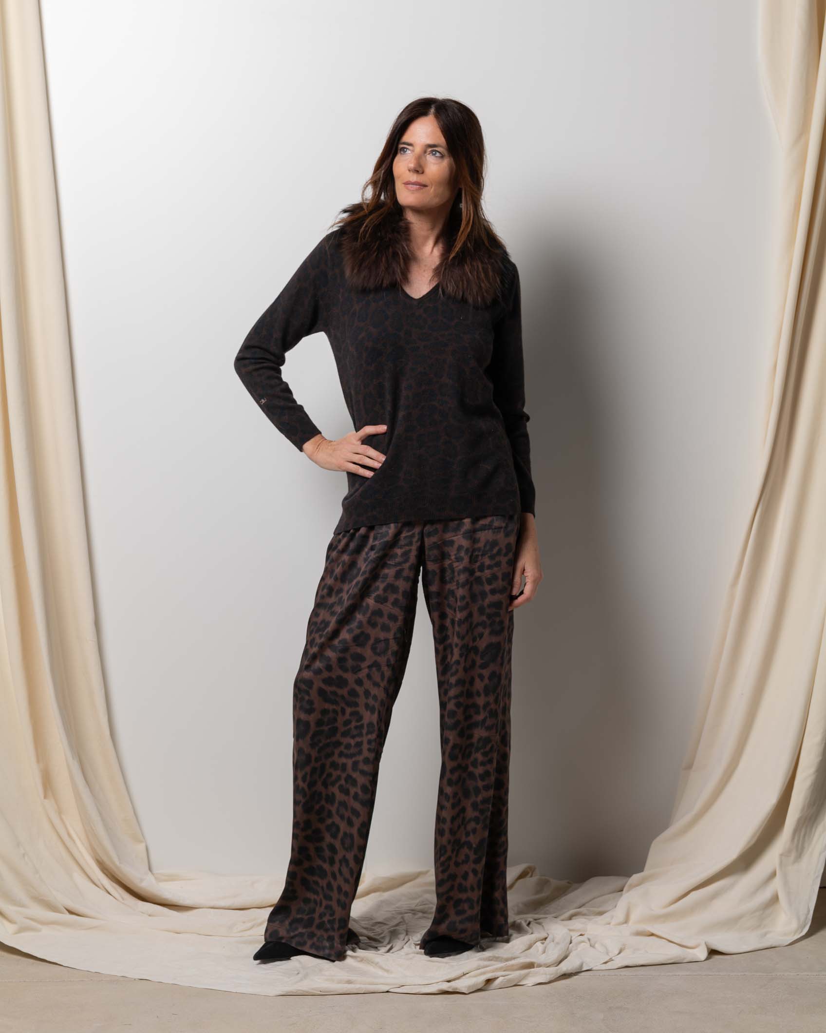 JERSEY PICO CASHMERE PRINT NAVY MOCCA