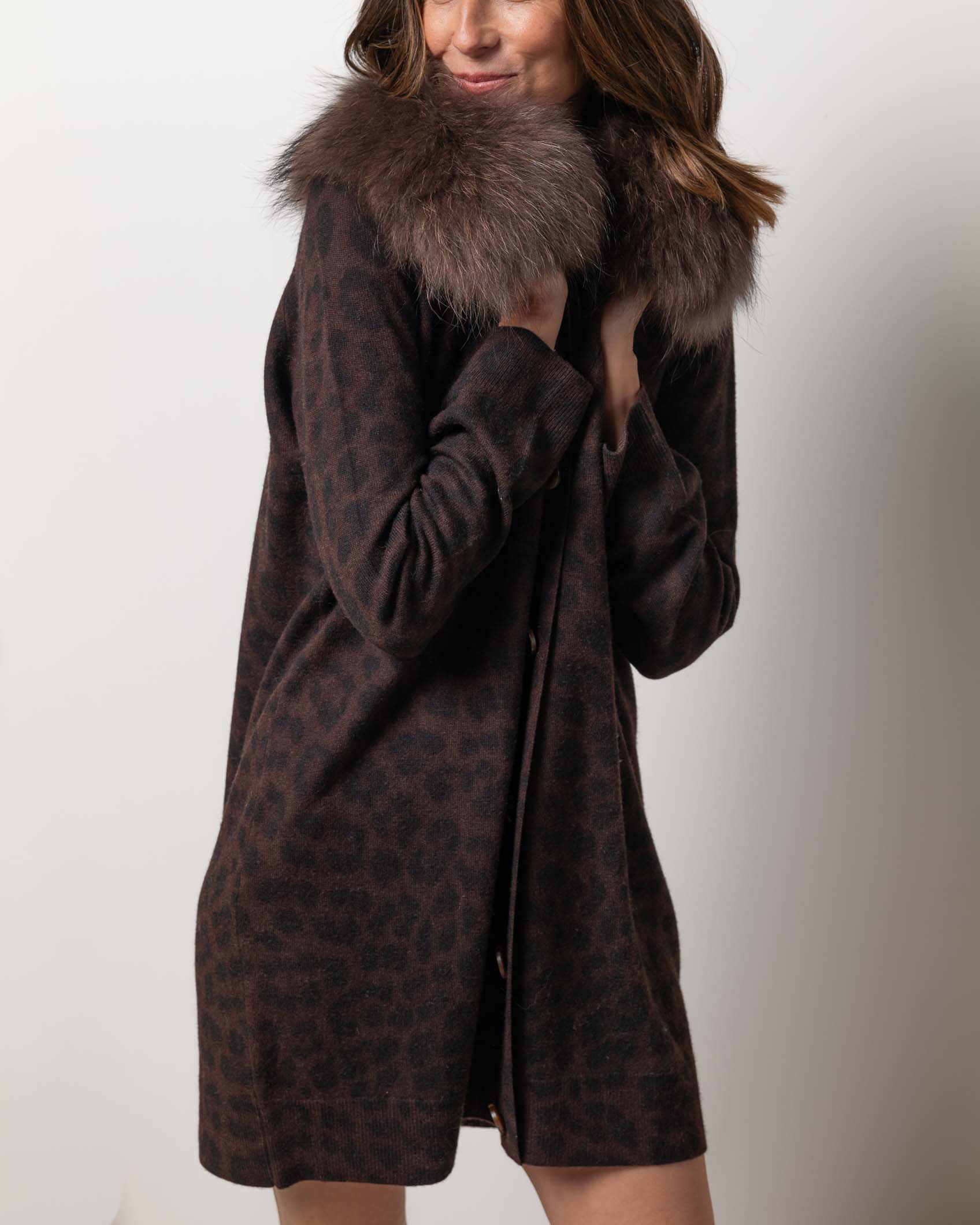 VESTIDO CARDIGAN MINI CASHMERE PRINT NAVY MOCCA 5
