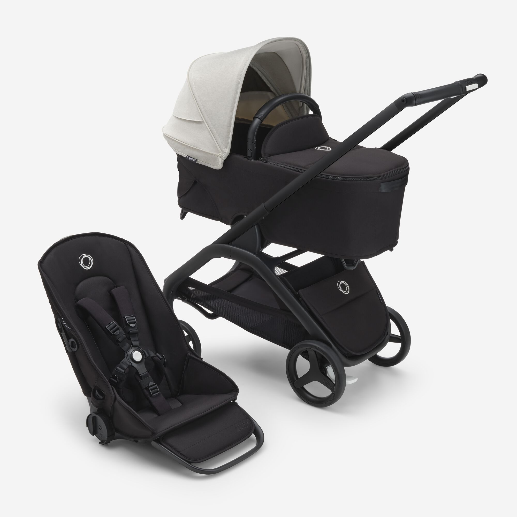 Cochecito dúo BUGABOO DRAGONFLY Negro/Negro-Blanco Niebla