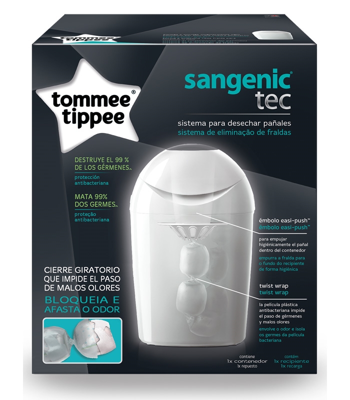 Tommee Tippee Cubo de pañales Sangenic Simple con 6 cassettes blanco / gris  