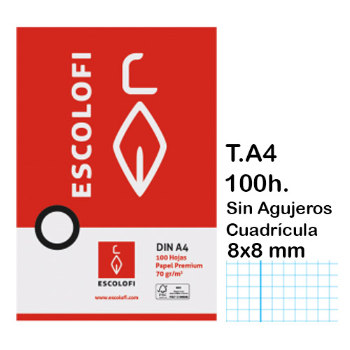 REC. CUADRICULA 8X8MM.A4 S/M S/T 100H.