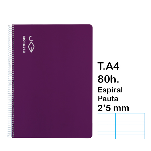 LIBRETA DIN A4 80 HOJAS PAUTA 2'5MM LIL