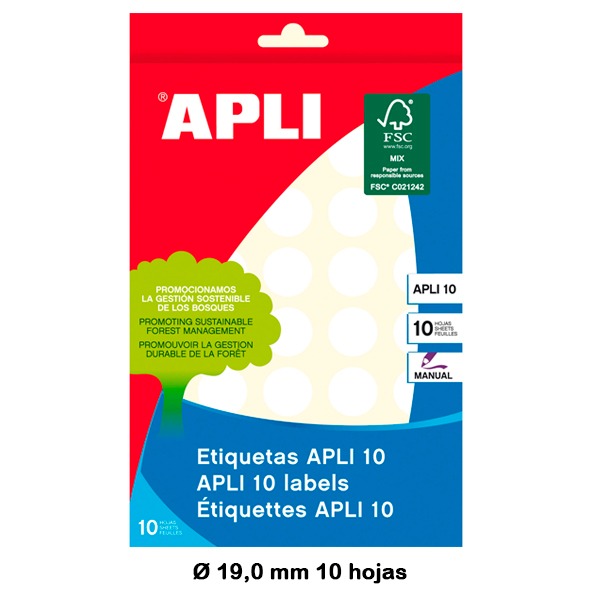 SOBRE ETIQUETAS APLI GOMETS 19MM BLANCO