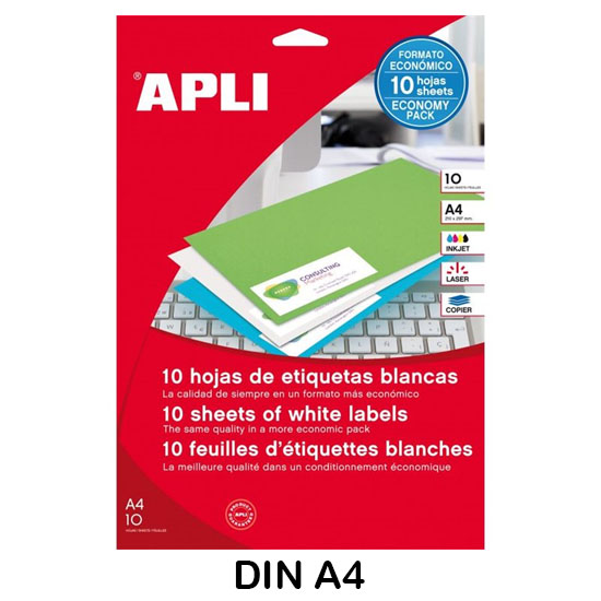 PAQ. 10H. ETIQUETAS 210 X297 BLANCA APL
