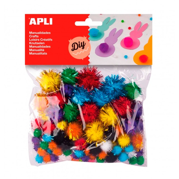 PAQ.78 POMPONES BRILLANTES DIF. MEDIDAS