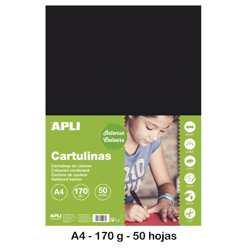 PAQ. 50 CARTULINAS A4 170GR NEGRAS APLI
