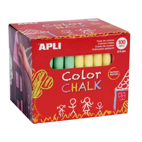 CAJA 100 TIZAS DE COLORES PIZARRA APLI