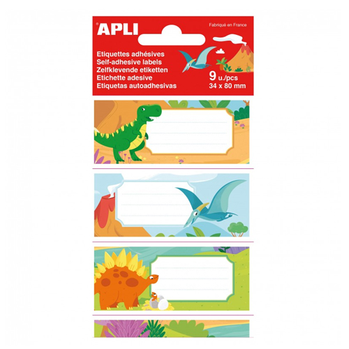 BOLSA 9 ETIQUETAS DINOSAURIOS APLI