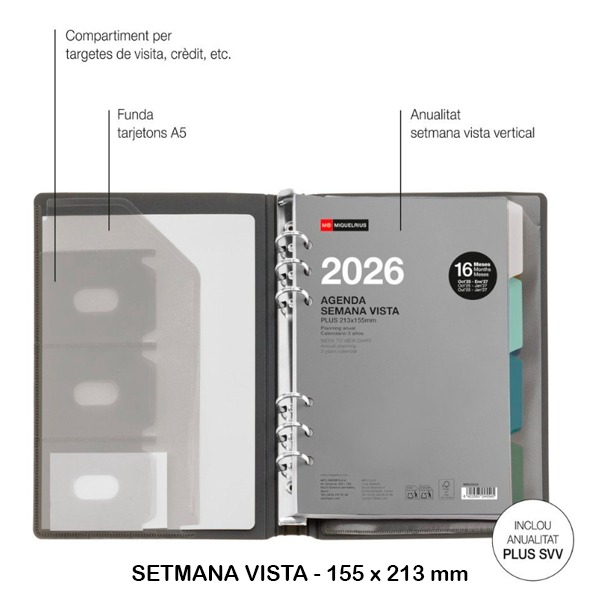 AGENDA ANILLAS PLUS S/VV CAT NEGRO 26