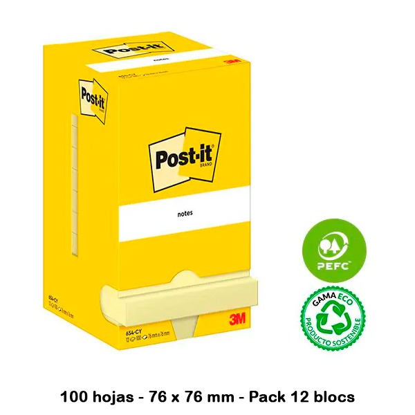 PACK 12 NOTAS ADHESIVAS 76X76 AMARILLO