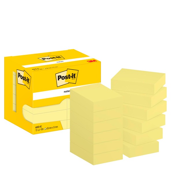 PACK 12 NOTAS ADHESIVAS 38X51 AMARILLO