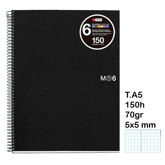 CUADERNO NOTE BOOK A5 150H 70GR NEGRO