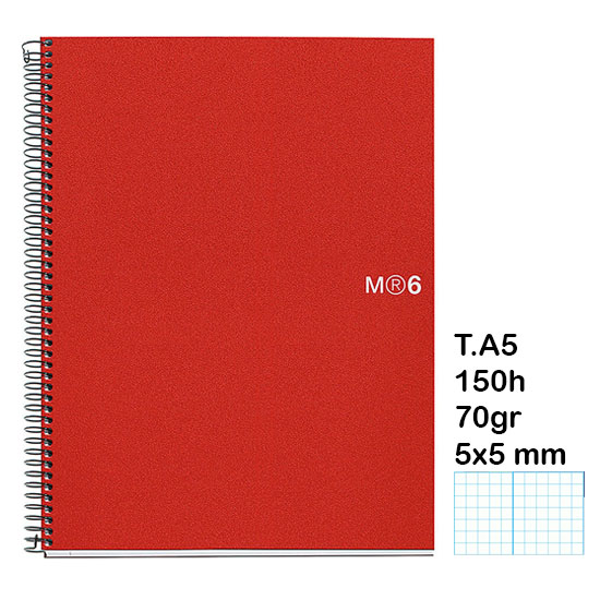 CUADERNO NOTE BOOK A5 150H 70GR ROJO