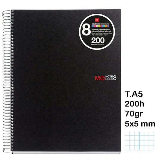 CUADERNO NOTE BOOK A5 200H 70GR NEGRO