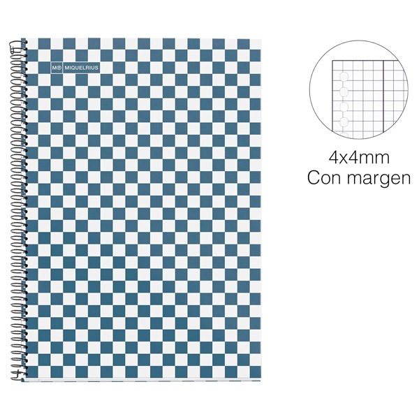 CUADERNO ESC.Fº 80H 4X4 DAMERO AZUL