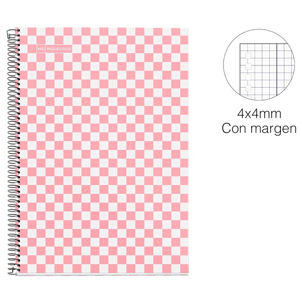 CUADERNO ESC.Fº 80H 4X4 DAMERO ROSA