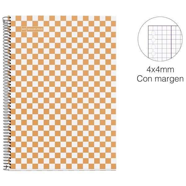 CUADERNO ESC.Fº 80H 4X4 DAMERO MOSTAZA