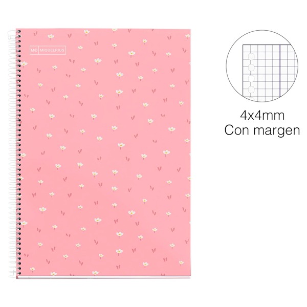 CUADERNO ESC.Fº 80H 4X4 FLORES ROSA
