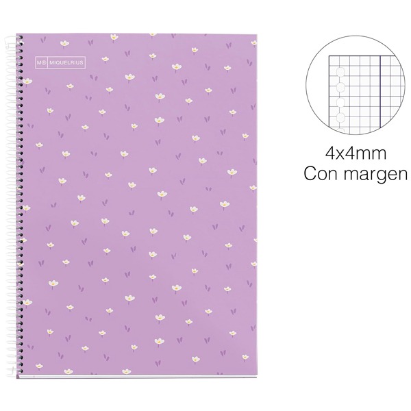 CUADERNO ESC.Fº 80H 4X4 FLORES VIOLETA