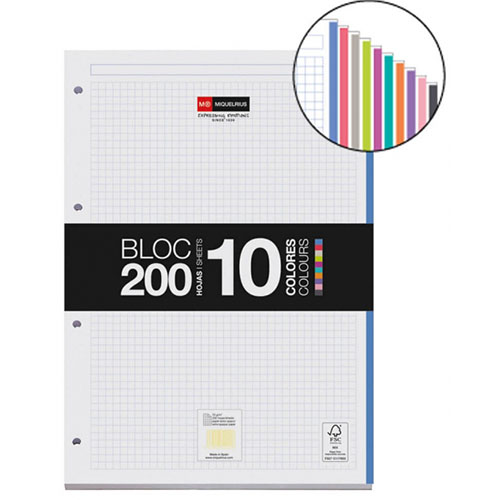 RECAMBIO A4 NB 200 HOJAS 10 COLORES