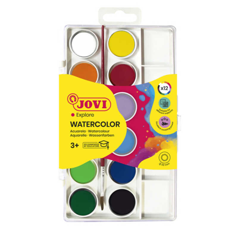 CAJA 12 ACUARELAS 22MM COLORES JOVI