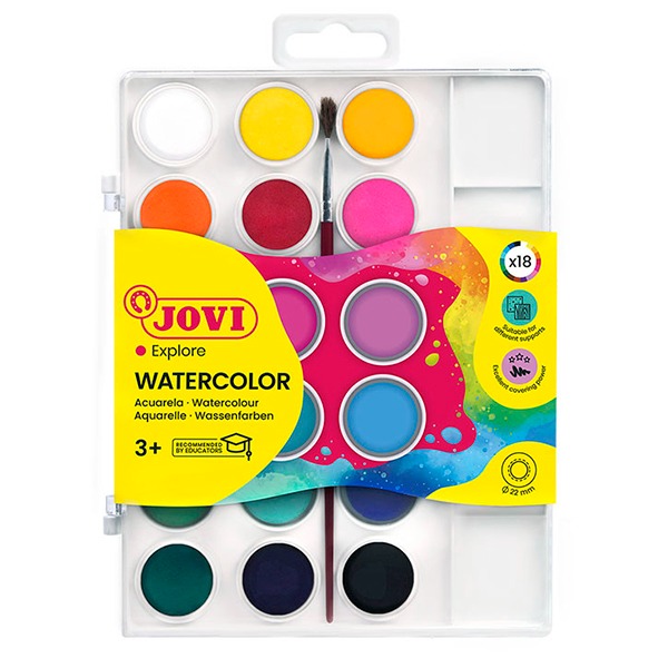 CAJA 18 ACUARELAS 22MM COLORES JOVI