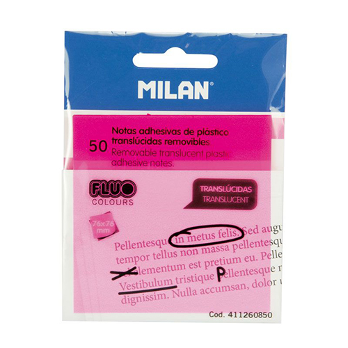 BLOC 50 NOTAS TRANSP. ROSA 76X76MM