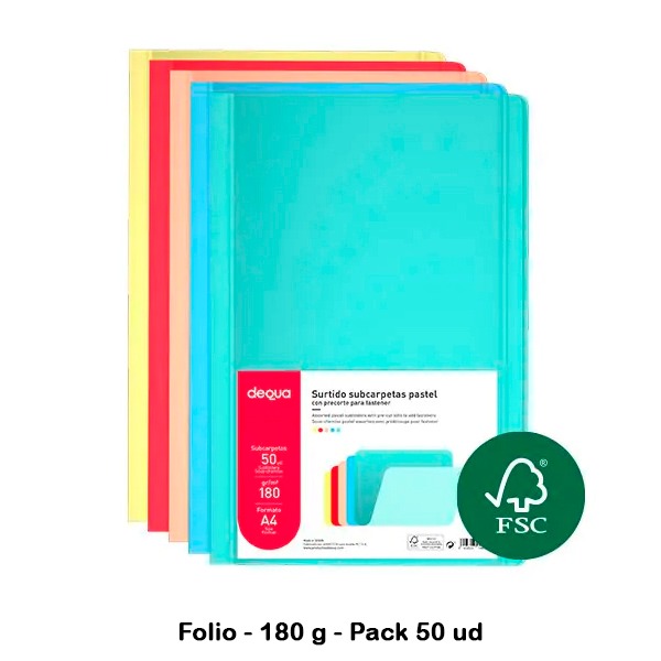 PAQ. 50 SUBCARPETAS FOLIO  185GR.SURTIDO