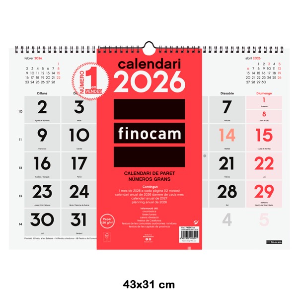CALENDARIO PARED NUM.GRANDES L 2026