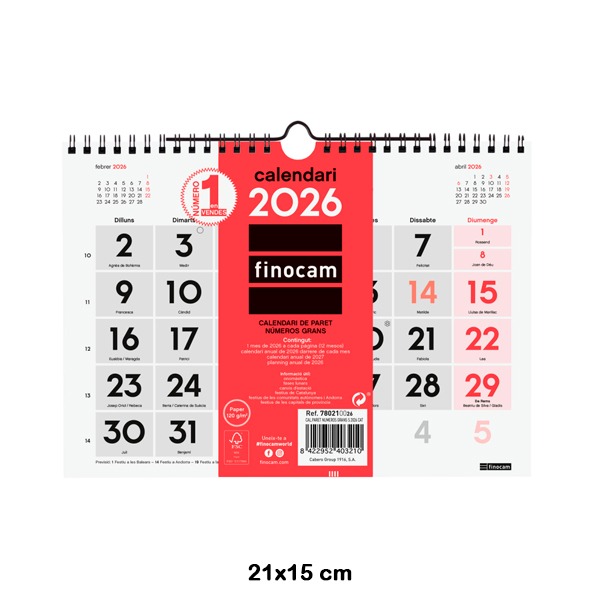 CALENDARIO PARED NUM.GRANDES S 2026