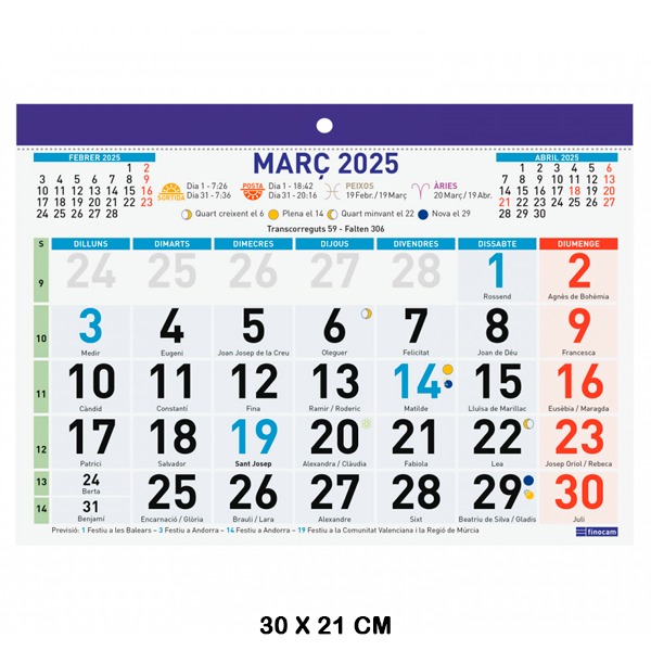 CALENDARIO CON FALDON F93 30X21 2025