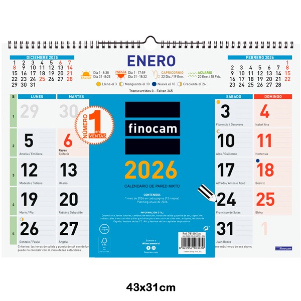 CALENDARIO PARED COLORES MIXT L 2026