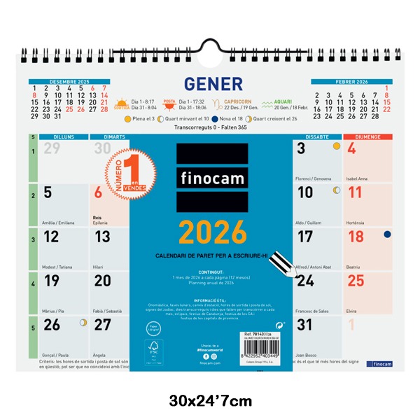 CALENDARIO PARED COLORES ESC. M 2026
