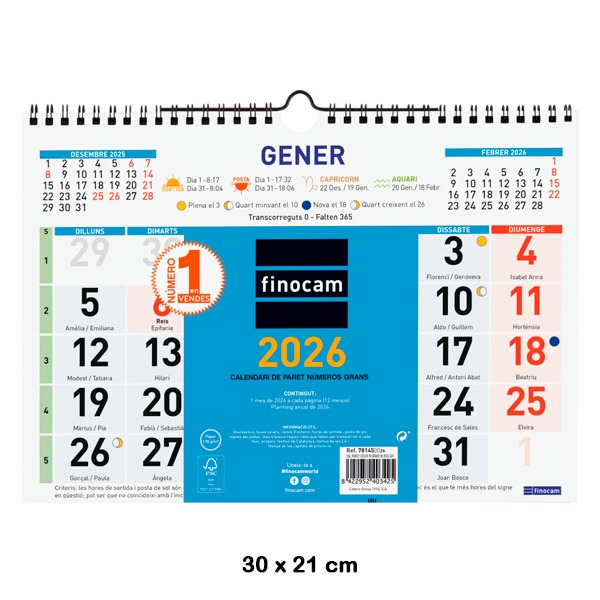 CALENDARIO PARED COLOR 30X21 2026