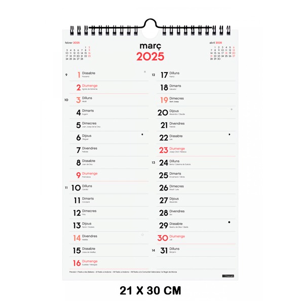 CALENDARIO PARED DOS COLUMNAS M 2025