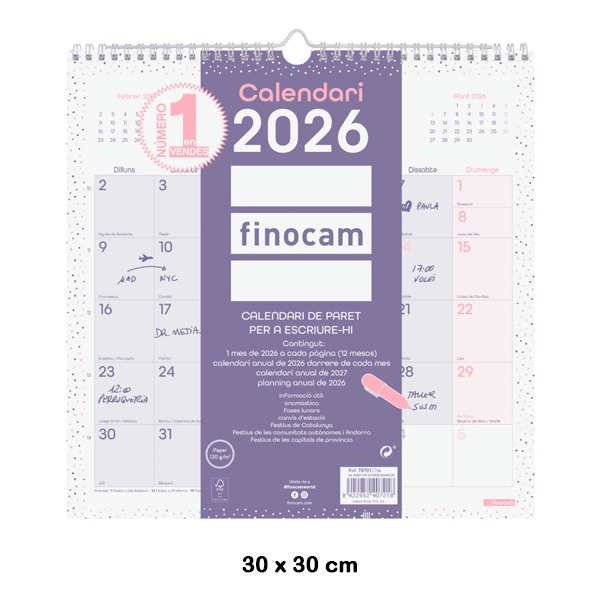 CALENDARIO PARED CHIC 30X30 2026 MORADO