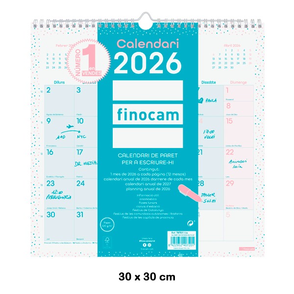 CALENDARIO PARED CHIC 30X30 2026 TURQUES