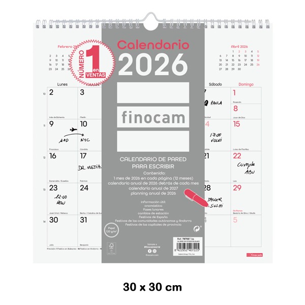CALENDARIO PARED CHIC 30X30 2026 BLANCO