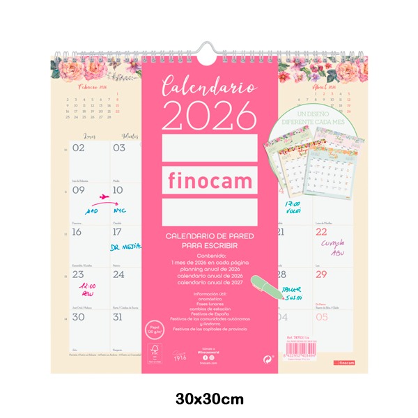 CALENDARIO PARED DESIGN ESC.30X30 2026