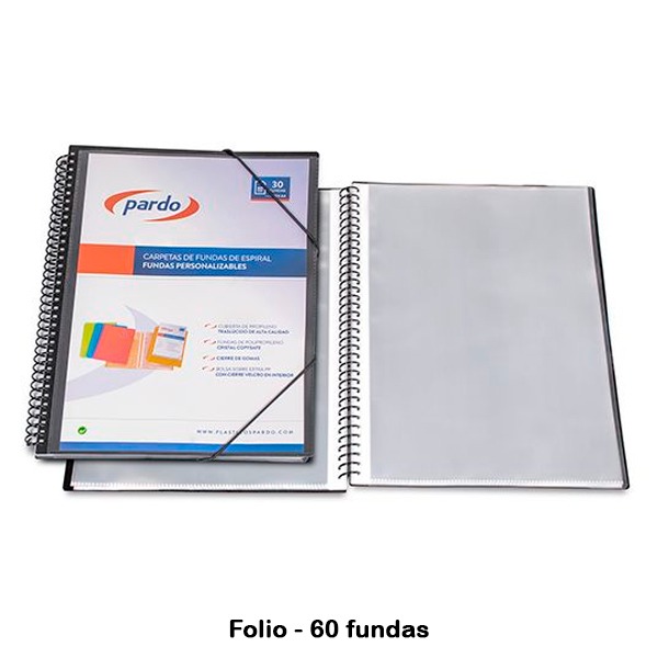 CARPETA 60 FUNDAS ESPIRAL FOLIO NEGRO