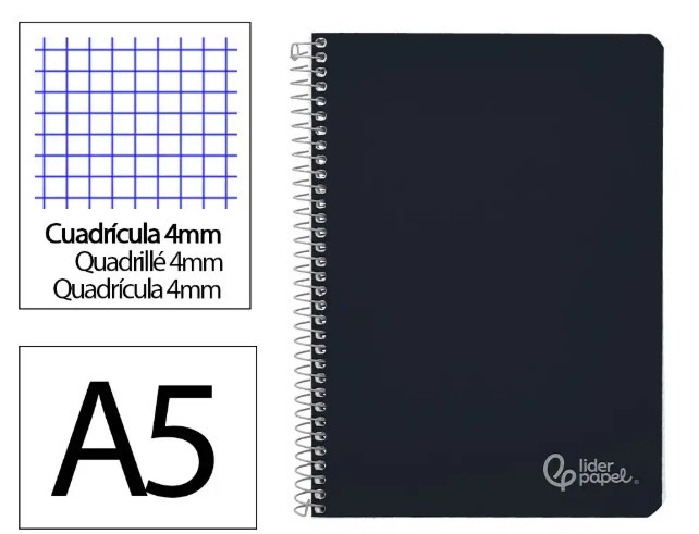LIBRETA A5 T/D NEGRA 80H 75GR CUAD 4X4MM