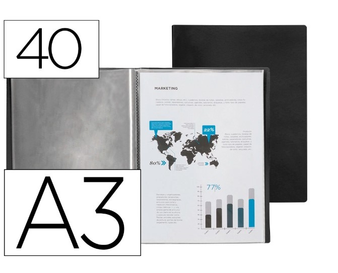 CARPETA A3 40FUNDAS LIDERPAPEL PP NEGRO
