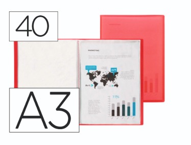 CARPETA A3 40FUNDAS LIDERPAPEL PP ROJO
