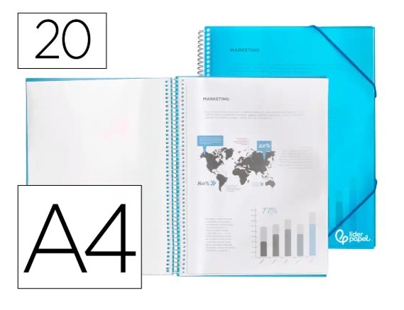 CARPETA 20 FUNDAS PP A4 C/ESPIRAL AZUL