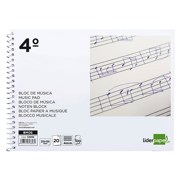 LIBRETA MUSICA A5 ESPIRAL PENTAGRAMA 4M