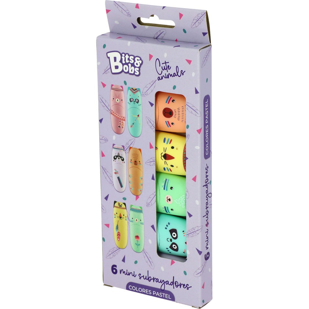 PACK 6 MINISUBRAYADOR PASTEL CUTE ANIMAL