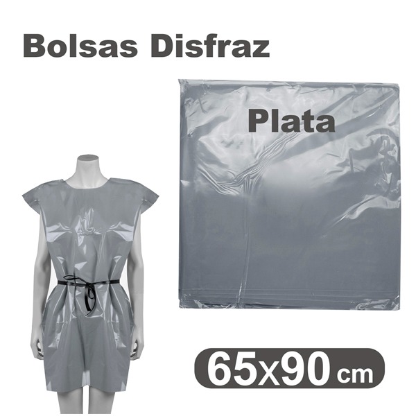 BOLSA PLASTICO DISFRAZ 65X90CM PLATA