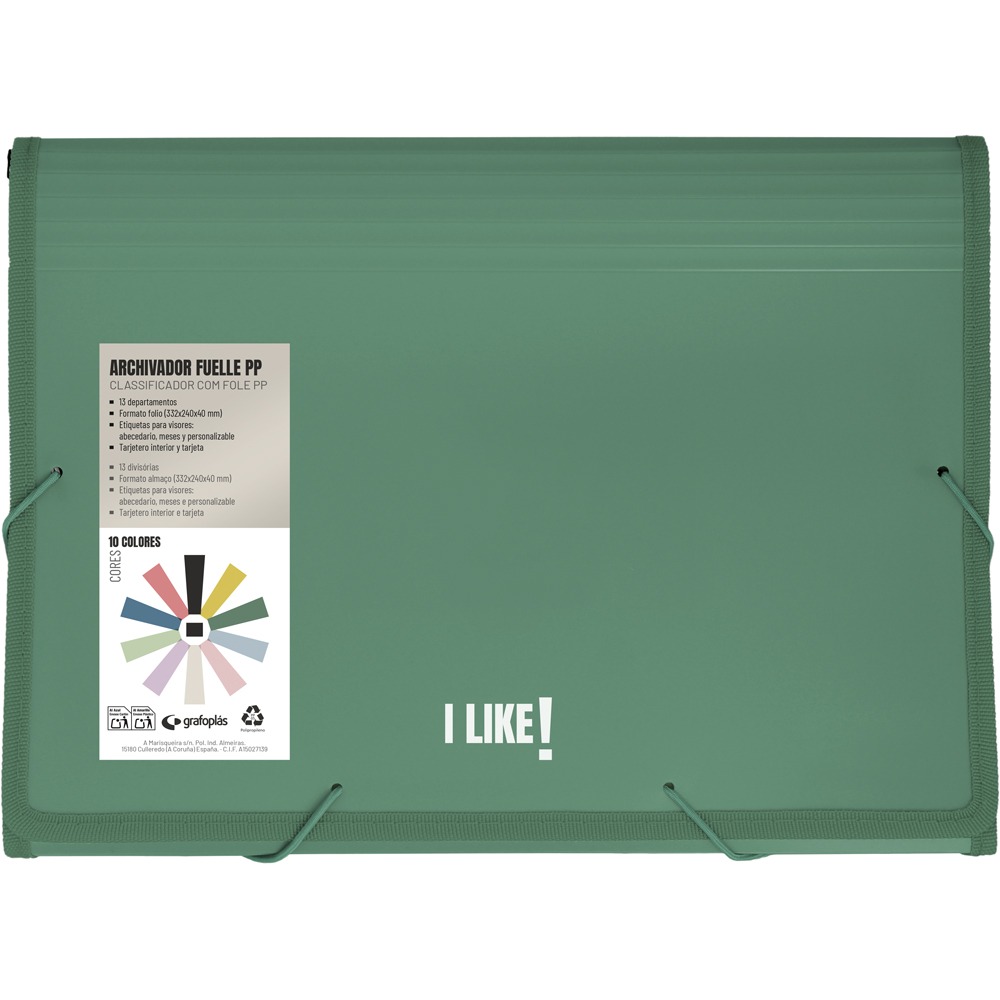 ACORDEON PLASTICO 13 SEPAR VERDE OSCURO