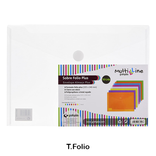 SOBRE MULTILINE PP FOLIO C/VELCRO TRANSP